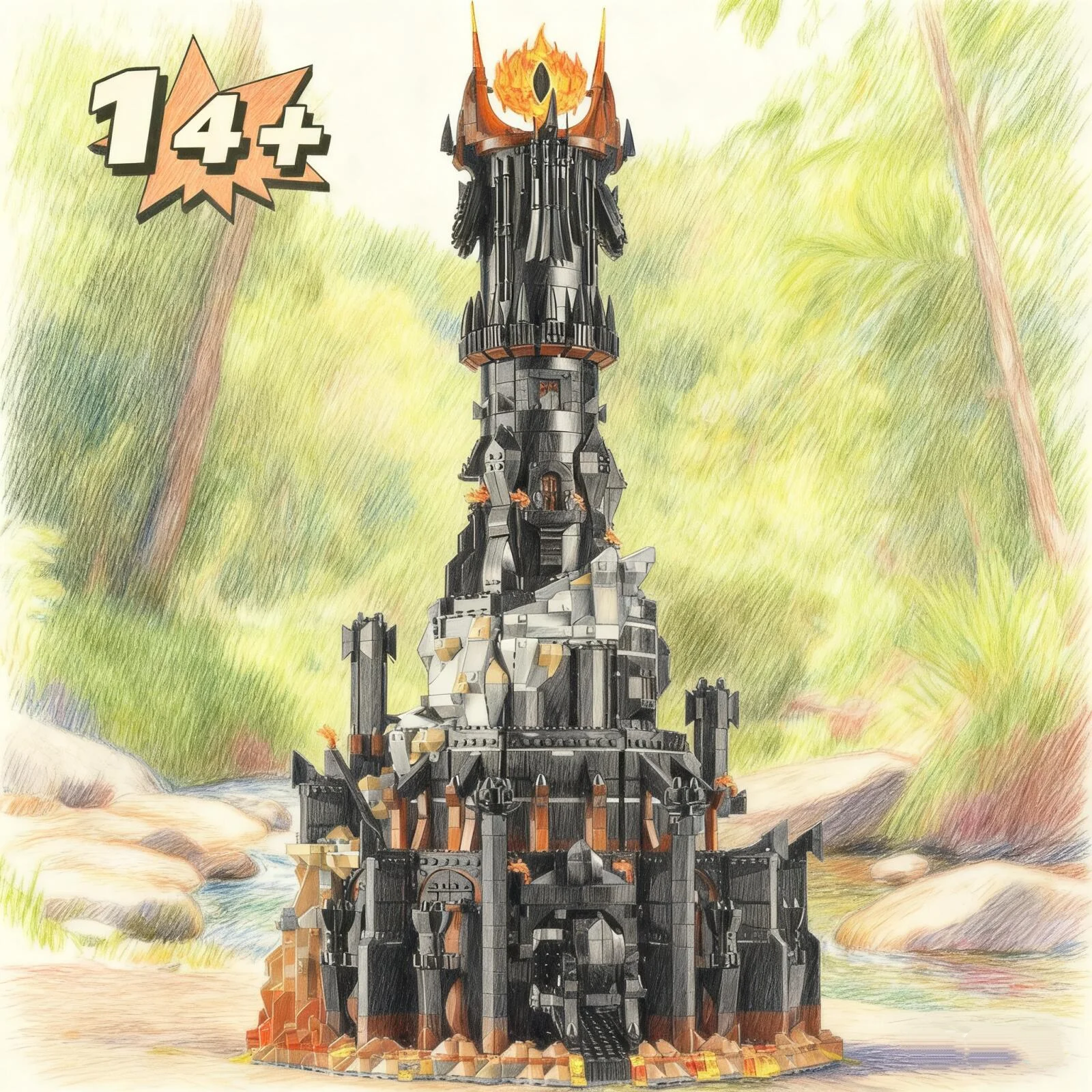 

5471 шт. Lord Rings Barado Fortress Barad Dur Dark Tower 10333 Строительный блок-головоломка Модель игрушки Вечеринка День рождения Рождественский подарок