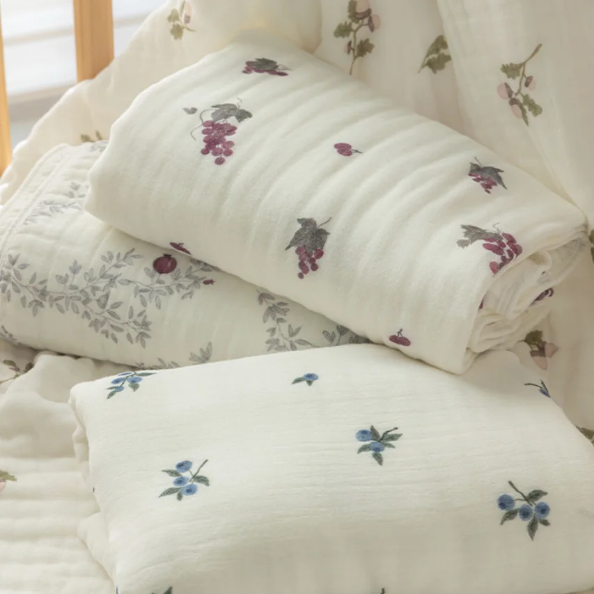 ベビーモスリンおくるみブランケット綿ガーゼ薄いキルト夏花柄綿ベビーカーカバーベビー寝具