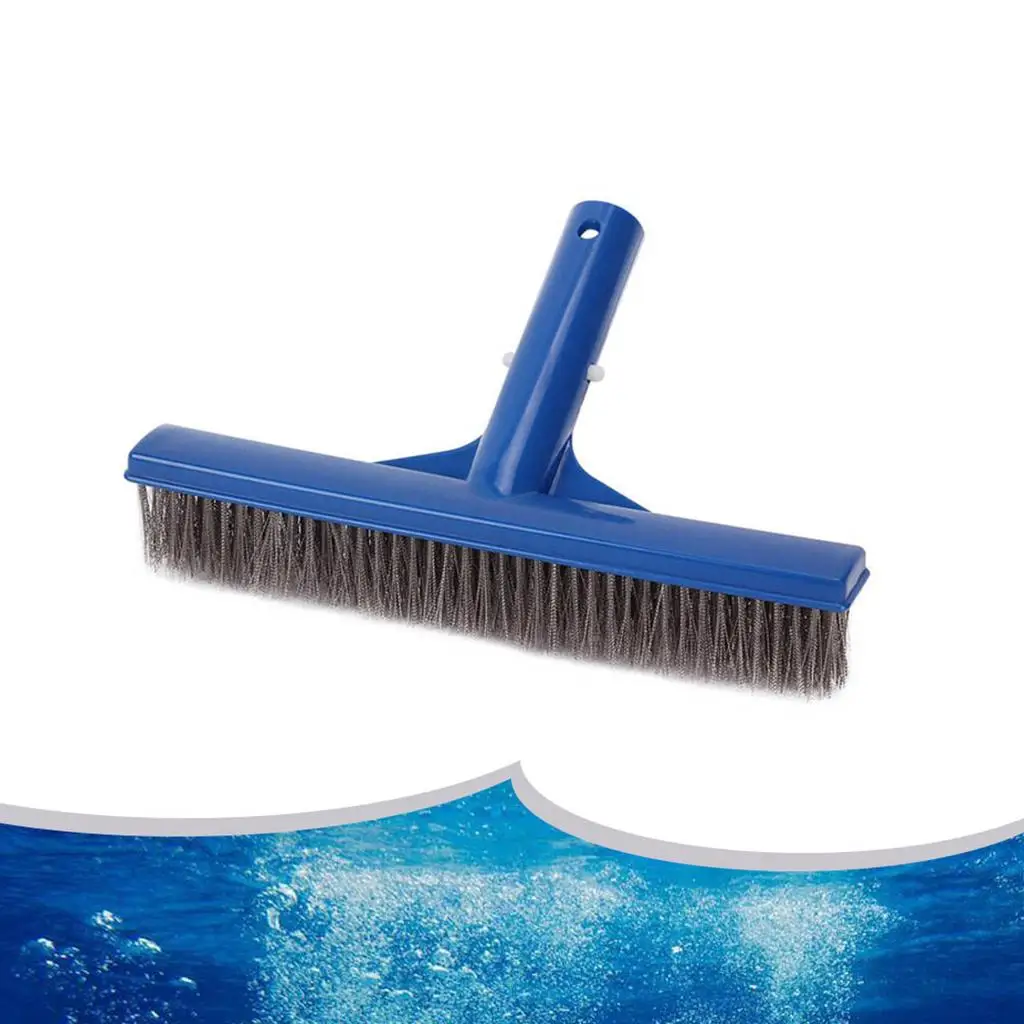 Pool Scrubber Brush with Blue Plastic Handle for Cleaning Grime from Pool Wall Steps Corners and Ladders Compact Tool for Spa