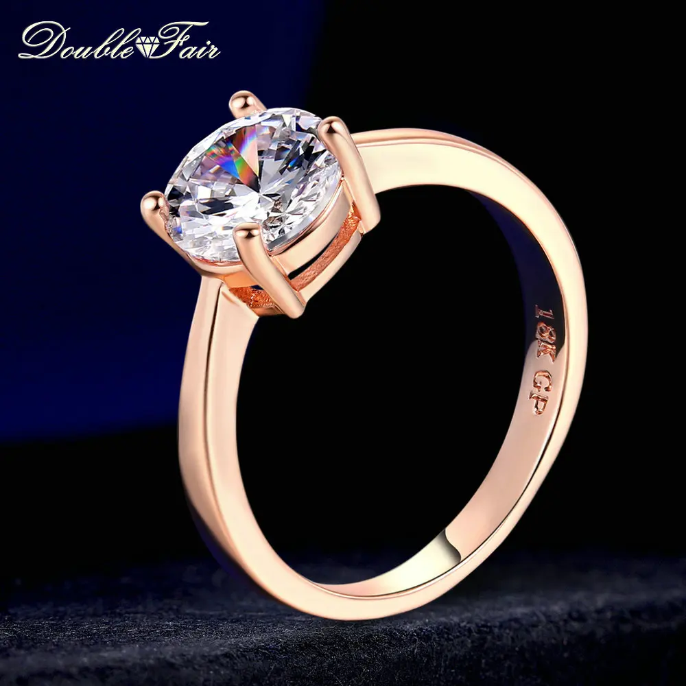 Double Fair Top Quality Round AAA+ Cubic Zirconia Rose Gold Color Fashion Jewelry Rings For Women Engagement DFR333