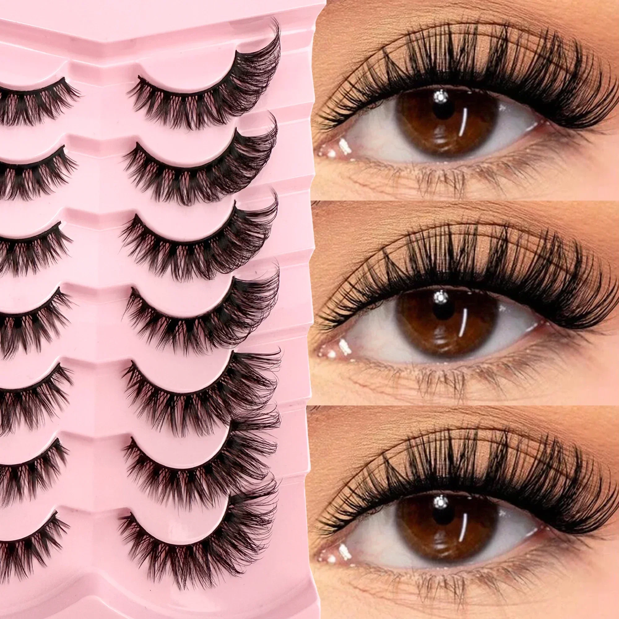 7 Pairs 6D Wispy Fox Eye Lashes Faux Mink Fluffy Cat Eye False Eyelashes Hard Strip Reusable Daily Makeup For Beginners