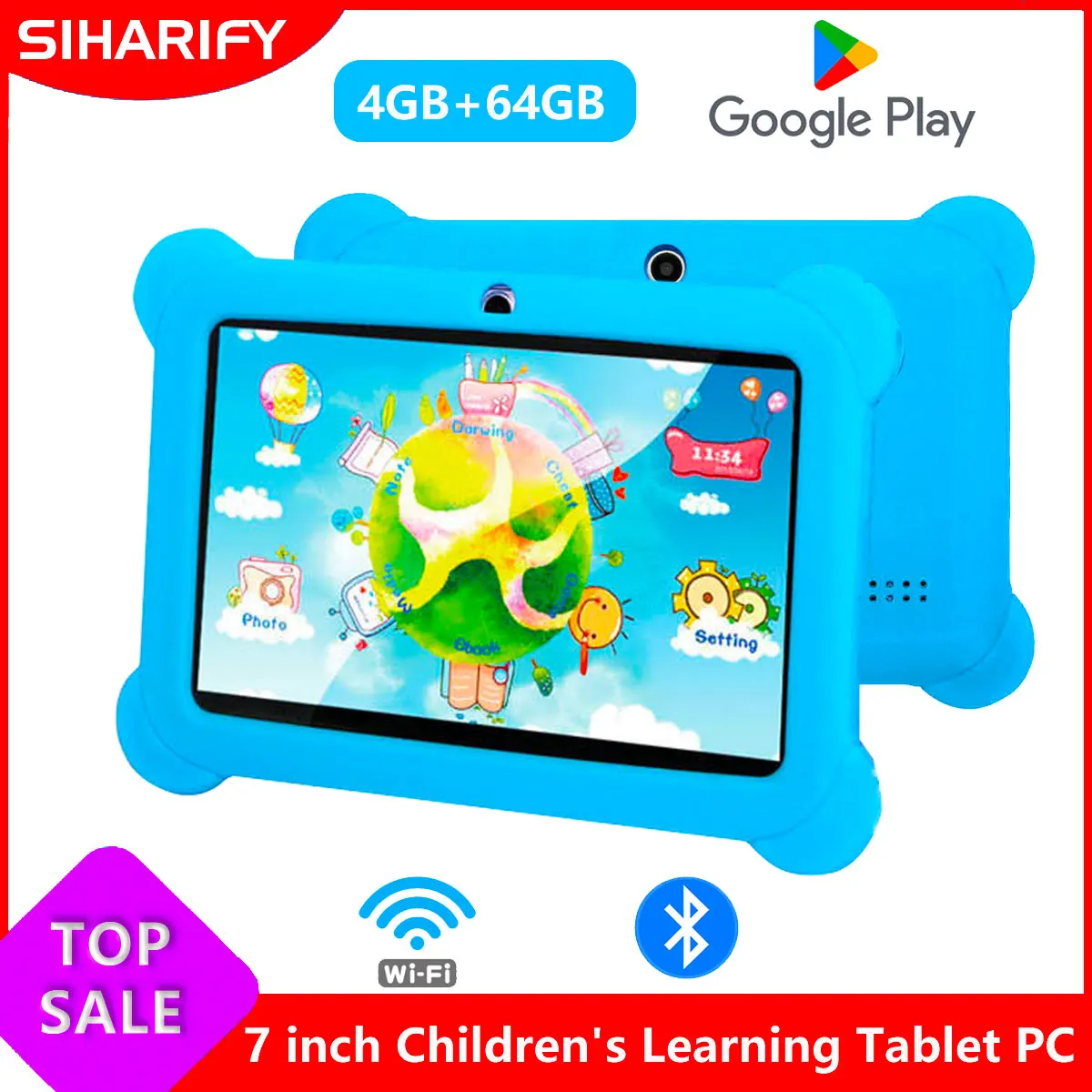 Learning Tablet for Kids Android 14 Toddler Educational Toy Gift for Children HD Dual Cameras 7 Inch 4GB 128GB  Kids Tablets PC