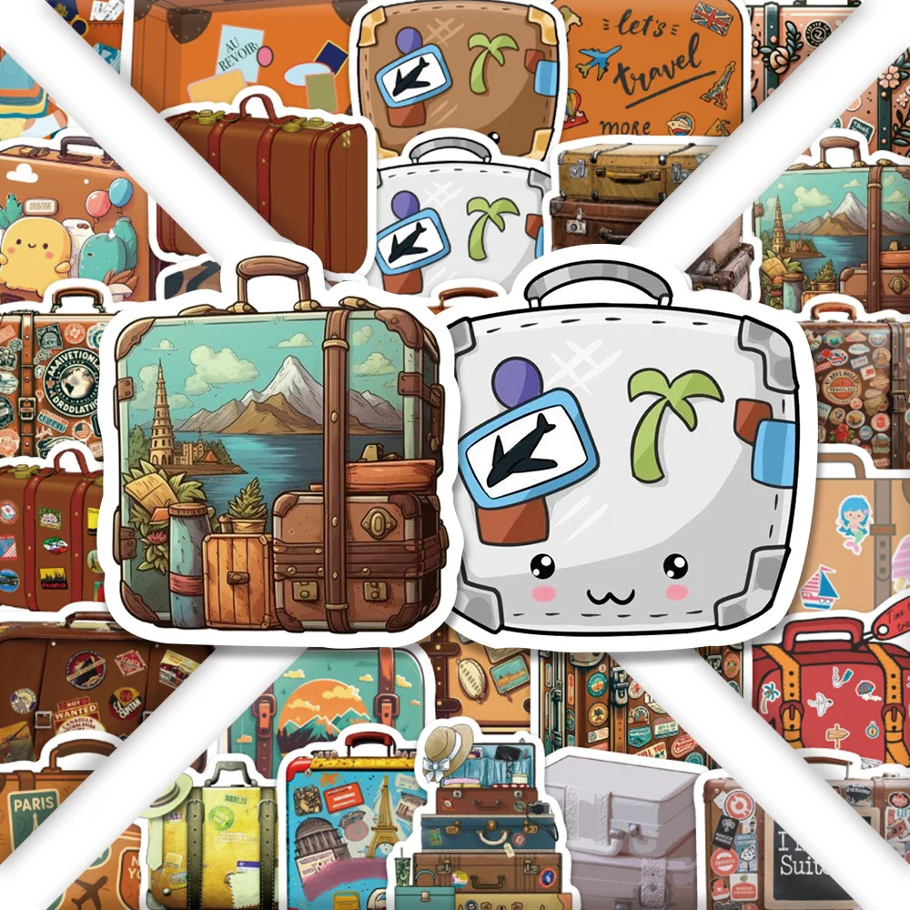 

54PCS Retro Suitcase Cartoon Funny Graffiti Stickers Creative Decoration Stationery Box Water Cup Scrapbook Waterproof Decal Toy