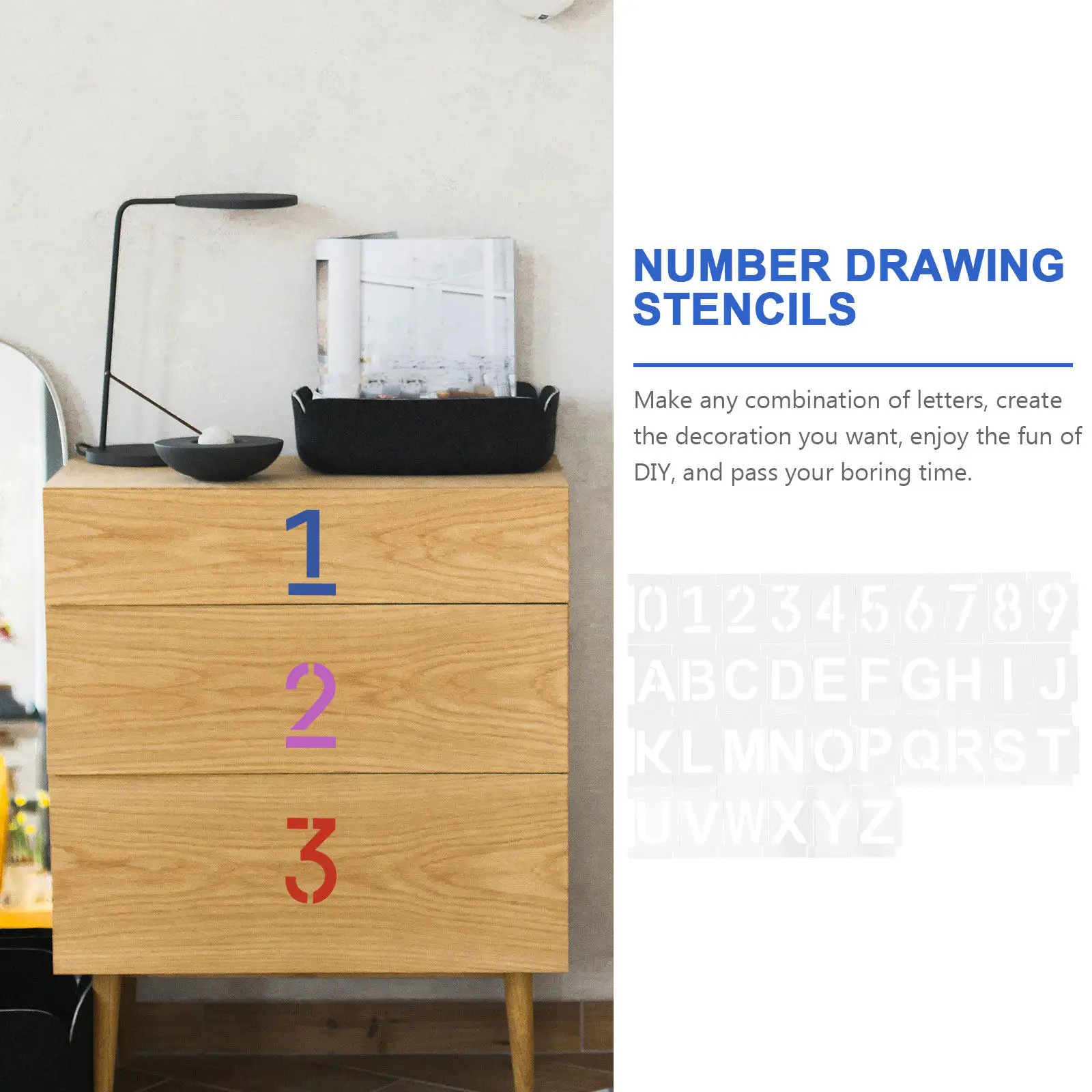 1Set English Alphabet Number Stencils DIY Reusable Plastic Painting Stencils Waterproof Letters Templates for Walls Furniture