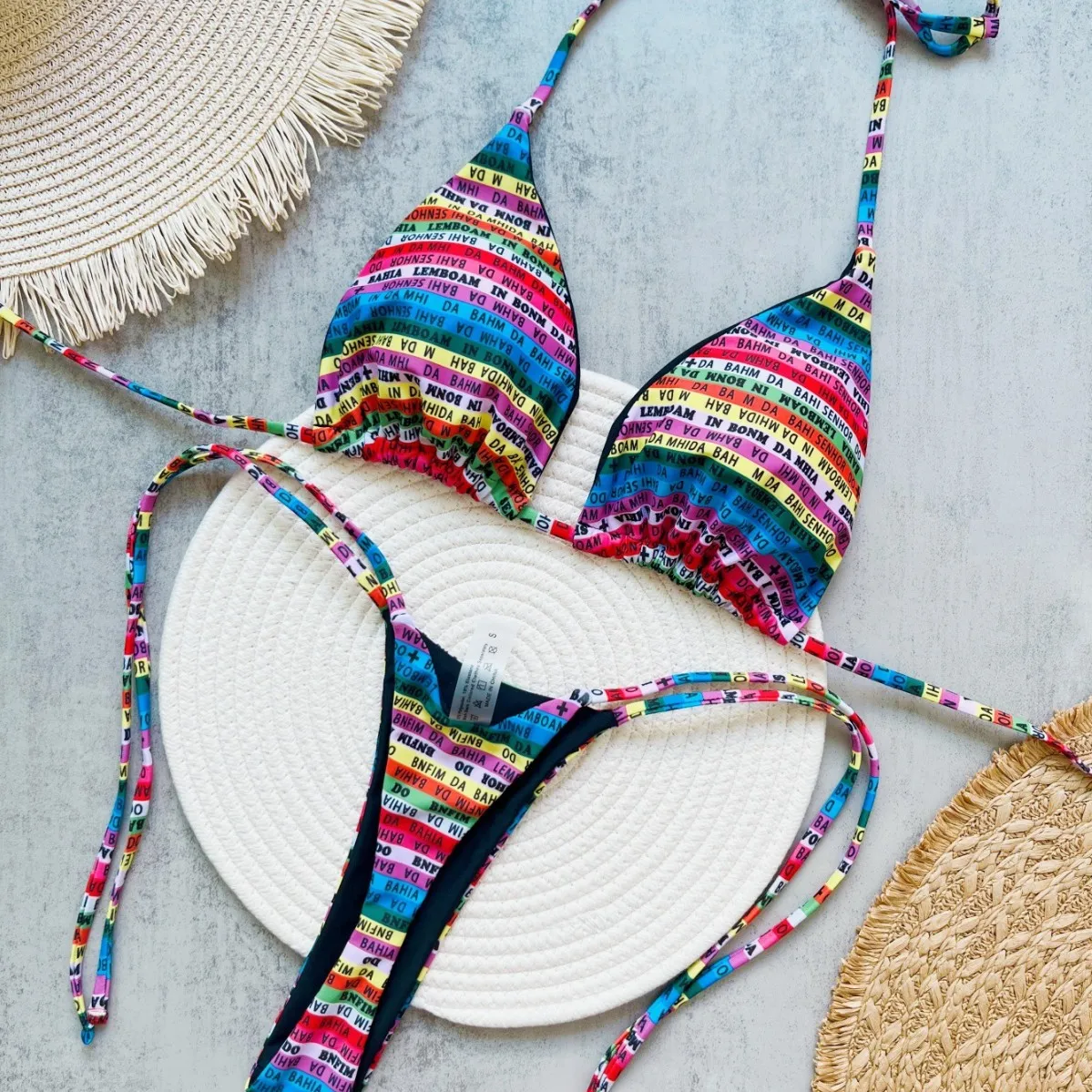 Letter Print Strap Bikini Suit Low Waist Strap Fashion Biquini Tankini Swimsuits Swimwear Bathing Suit Women مايوه نسائي للسباحة