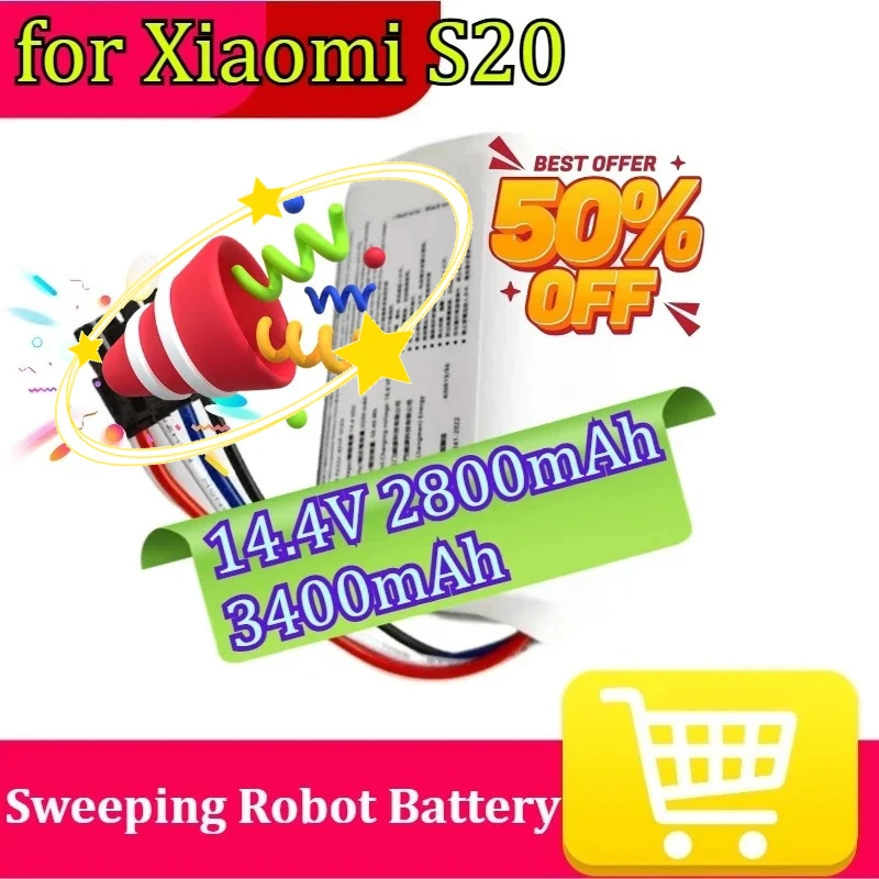 

Аккумулятор для робота-пылесоса Xiaomi S20, 14.4В, 2800мАч/3400мАч, высокая емкость, длительное время работы
