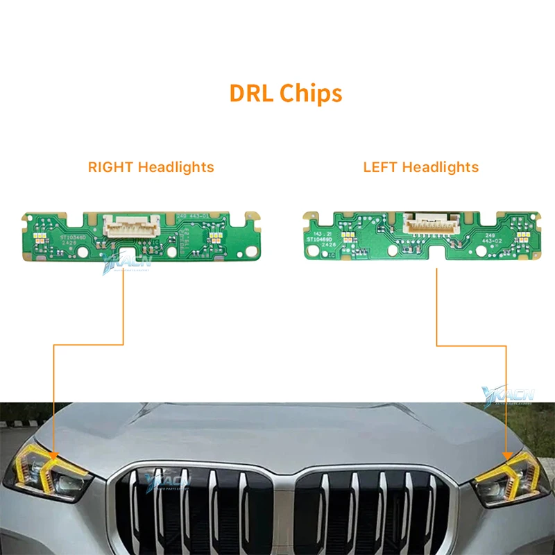 Светодиодные панели DRL с желтыми ангельскими глазами для BMW X1 U11 U12 2023-2024, светодиодные фары дневного света 63115A64445 63115A64446