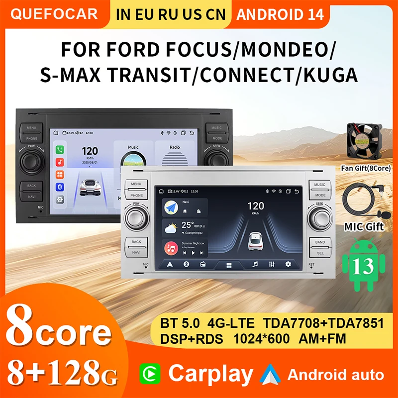 

4G LTE Android 2Din Автомобильный беспроводной WiFi GPS-навигатор с автоматической беспроводной GPS-навигацией и мультимедийным видеоплеером для Ford Focus S/C-Max Kuga