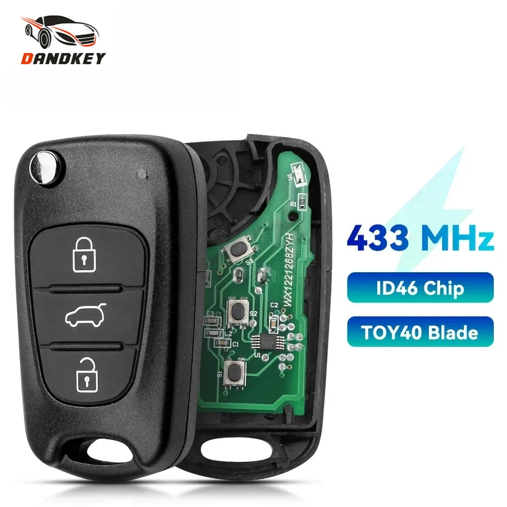 

Dandkey Folding Car Remote Control Key For Hyundai I20 I30 IX35 Avante 433Mhz ASK ID46 Chip Flip Key TOY40 Blade With Battery