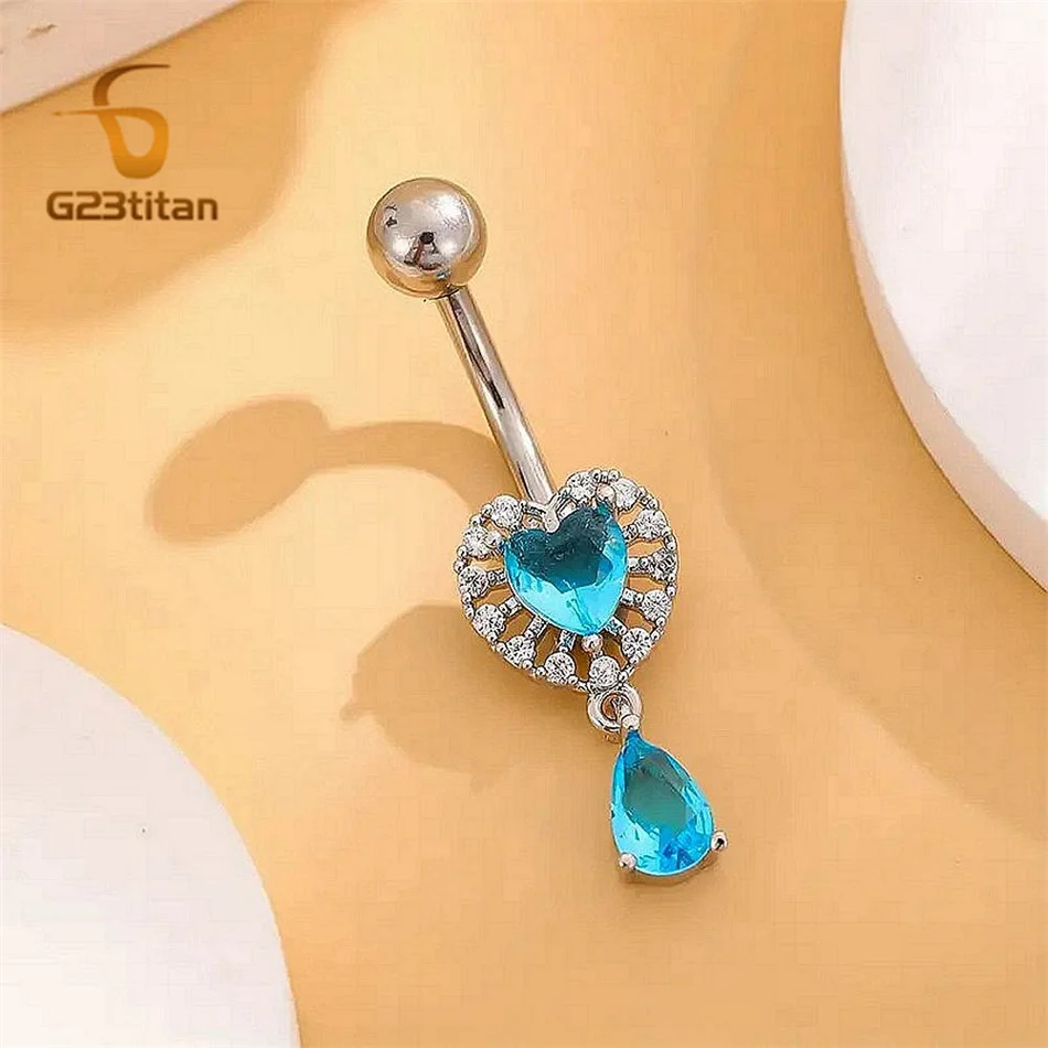 Anello per ombelico in titanio medico della Boemia per donna Uomo Charms Blu CZ Zircone Barra per ombelico 1.6mm 14G Gioielli per il corpo Piercing Bilanciere
