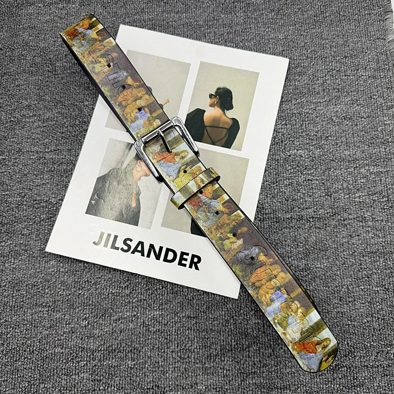 

2026 новый мужской ремень Y2k Faionable Printed Last Supper Time Retro Sle High Street Belt для женщин Молодежный ремень из искусственной кожи с принтом