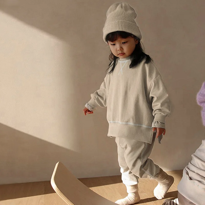 

New Girls Clothing Set Spring Autumn Solid Color Cotton Fashion Top + Pants Little Princess Suits 2 3 4 5 6 Years Kids Clothes