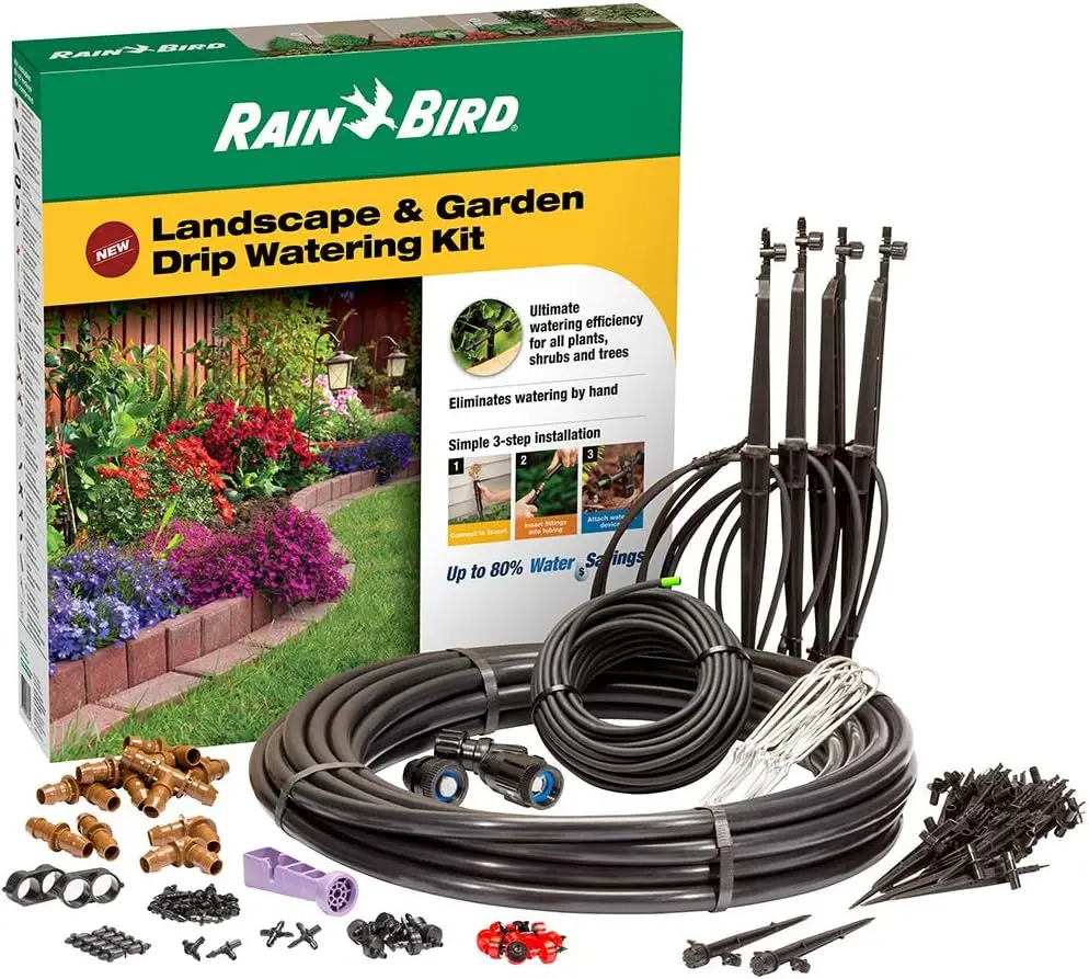Drip Irrigation Kit 108pcs - Complete Watering System for Garden, Flower Beds & Landscape with Drippers, Micro-Bubblers, Micro-Sprays