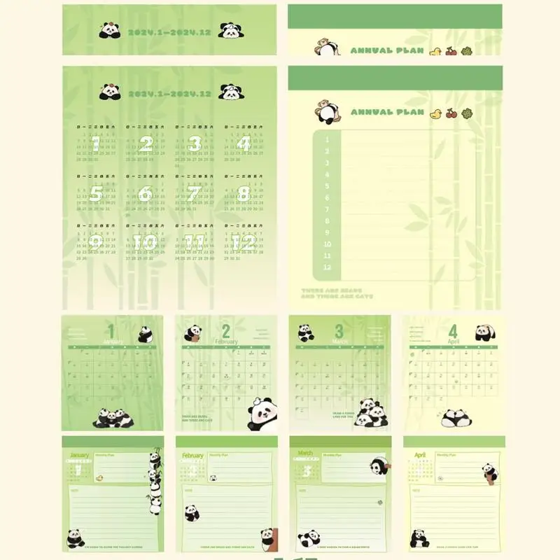 2024 الباندا التقويم سطح المكتب الباندا التقويم ديكور معدني مزدوج الموضوع ملزمة لوازم الديكور للمكاتب المنازل والمكاتب