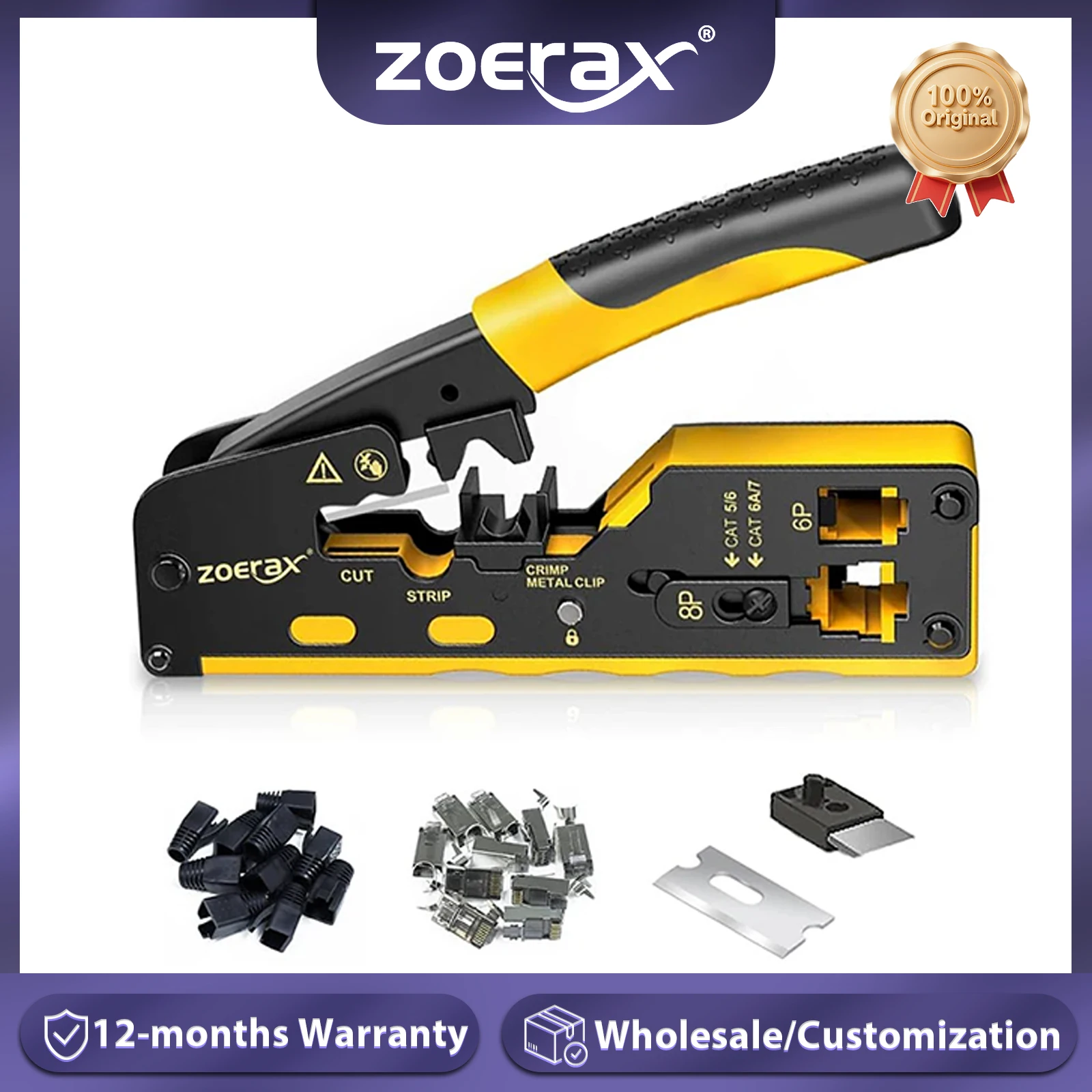 

ZoeRax Pass Through RJ45 Crimp Tool with 10PCS Cat7 Connectors and Strain Relief Boots, Ethernet Wire Cutter Crimper