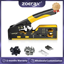 ZoeRax Pass Through RJ45 Crimp Tool with 10PCS Cat7 Connectors and Strain Relief Boots, Ethernet Wire Cutter Crimper