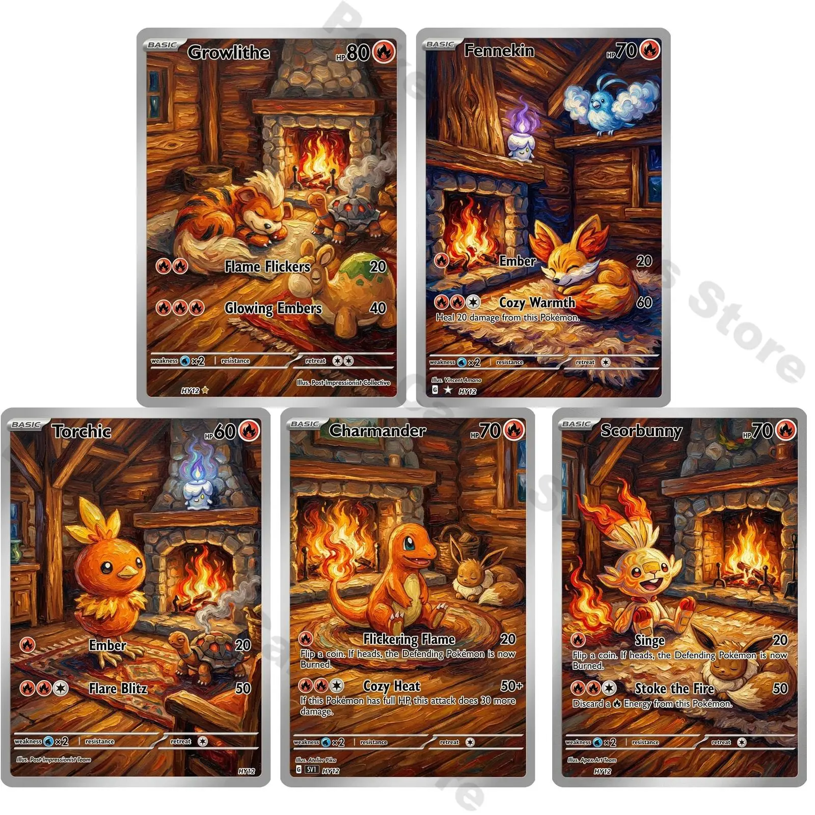 PTCG-Karten PTCG-Karten im Ölgemälde-Stil, personalisierte Growlithe, Fennekin, Torchic, Charmander, Scorbunny, Sammelkarten-Set, PTCG-Geschenk