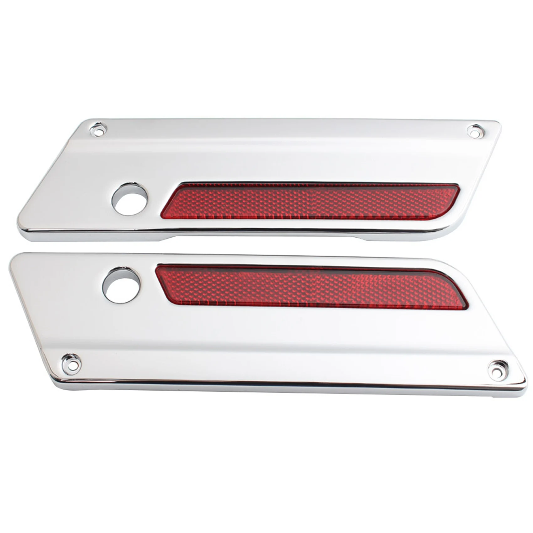 

Motorbike Saddlebag Latch Cover Plate with Red Reflector for Touring Road King Electra Glide Street Glide