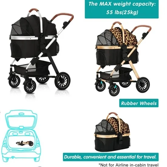 Carrinho para animais de estimação Aulunium de luxo dobrável porta-cachorro e gato destacável com cesta