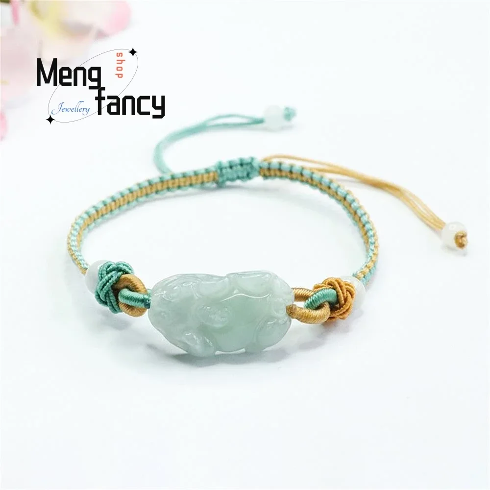 

Natural Burmese Jadeite Pixiu Hand Rope Braided Jade String Bracelet Exquisite Elegant Simple High-grade Couple Fashion Jewelry