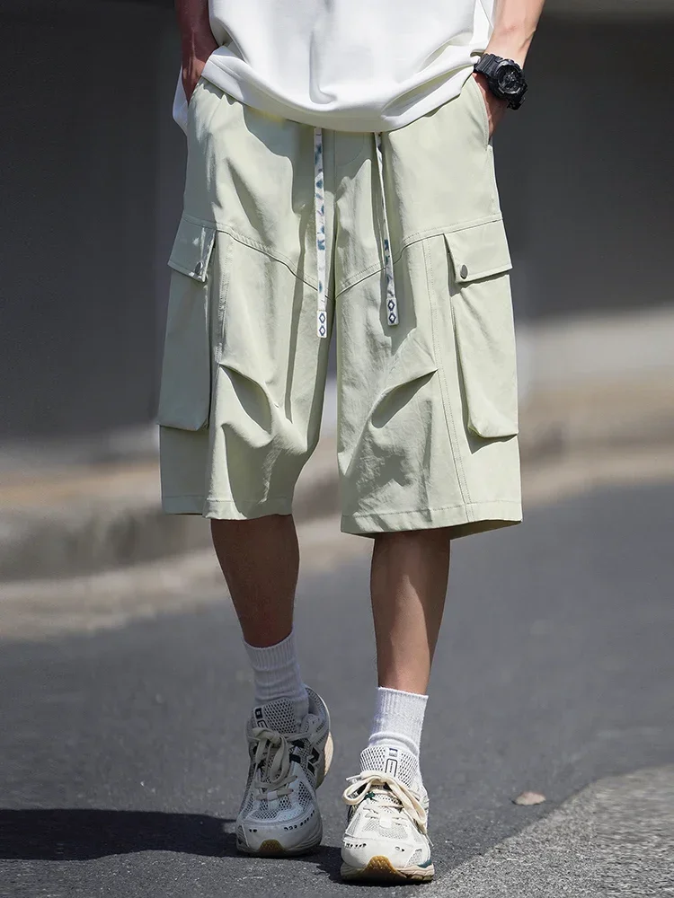 

Мужские повседневные шорты с эластичной резинкой на талии, модные свободные тонкие спортивные штаны для отпуска, корейские широкие свободные короткие брюки, мужская уличная одежда