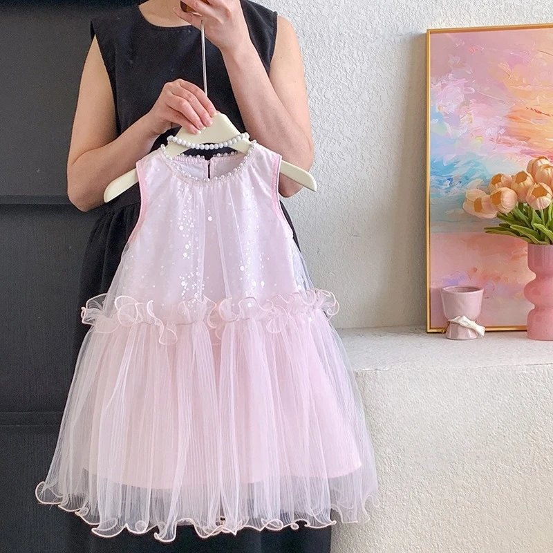 

Princess dress 2026 new girls clothes summer foreign style beautiful sequined mesh