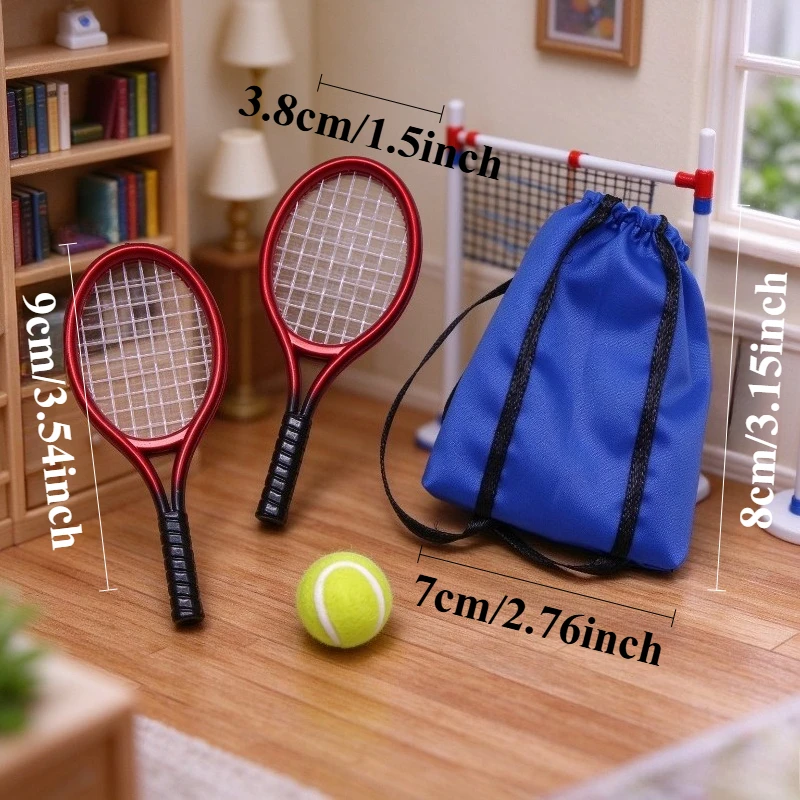 Dollhouse Mini Tennis Racket Set, Miniature Sports Scenes, Sports Equipment, Outdoor Props, and Model Accessories