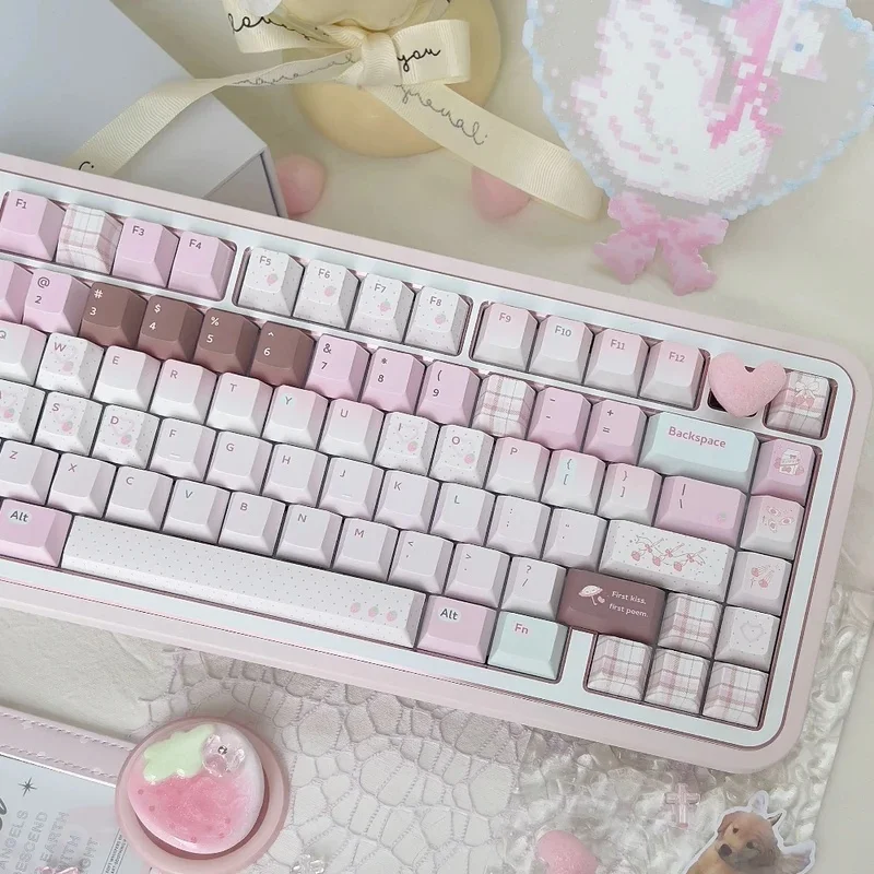 NEW First Kiss Bluebird PBT Dye Sub Keycaps Set Cherry Profile Cute Pink Custom for MX Mechanical Keyboard Gift