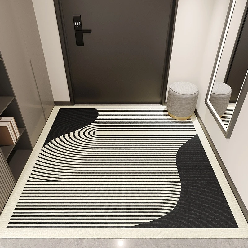 Simple Black White PVC Oil-proof Kitchen Carpet Creative Line Carpet Waterproof Non-slip Foot Mat Anti-fouling Cuttable Door Mat