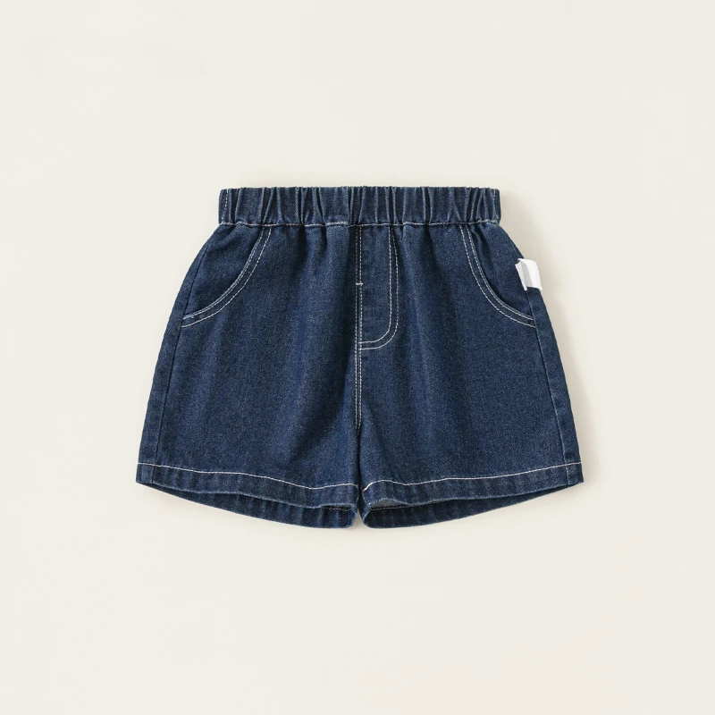 2026 Summer New Hot Selling Western Street Style Elastic Waist Solid Color Cowboy Small Flower Patch Decorative Shorts