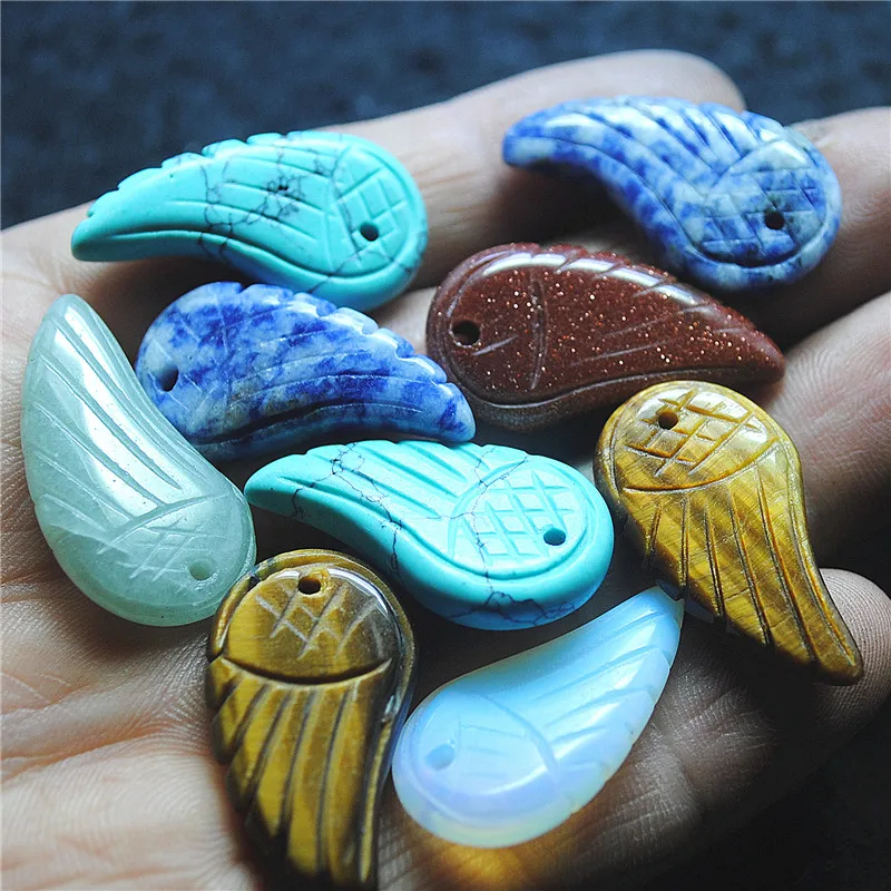 

4PCS Women Pendants Natural Gemstone Mix Wings 30X16MM DIY Jewelry Accessories Nature Loose Beads