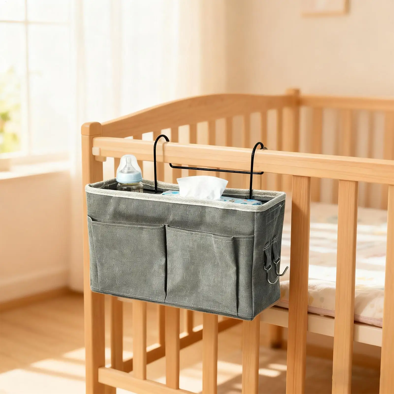 منظم تخزين بجانب السرير قابل للتعديل وموفر للمساحة وحقيبة تخزين زجاجات الأطفال لغرفة النوم وغرفة الأطفال بطابقين