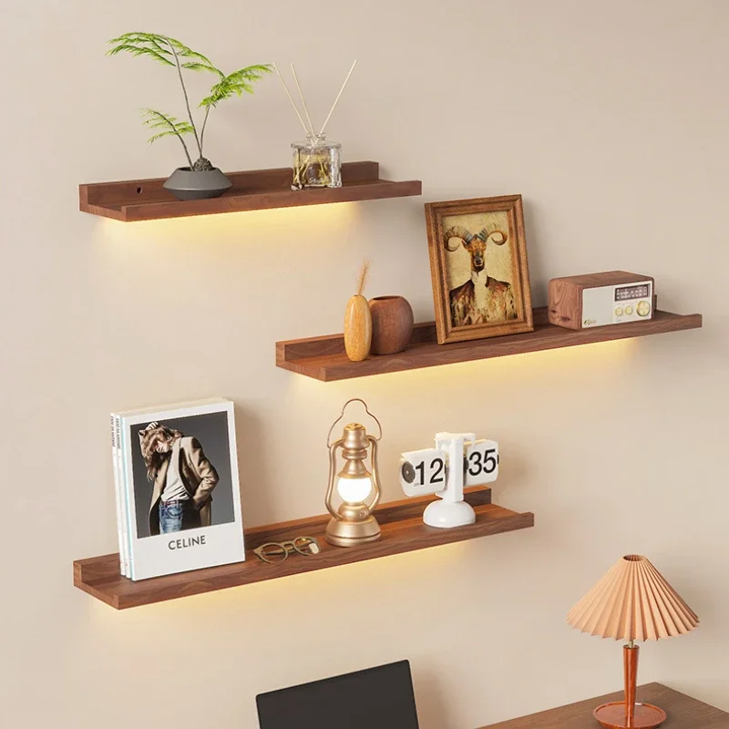 Wood Wall Lights Floating Shelf Display Rack Wall Decoration Home Decor Living Room Modern Nordic Bedroom Lamps Wooden Sconces