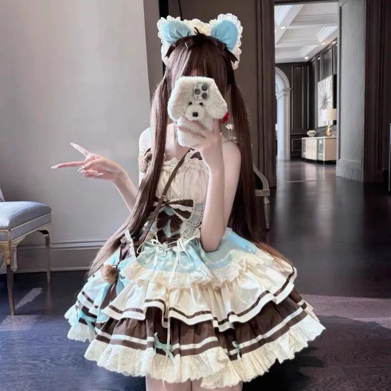 2025년 신상 스위트 걸즈 로리타 드레스 여성 빈티지 Y2K 리본 러플 플라잉 슬리브 파티 프린세스 드레스 일본 요정 미니 드레스