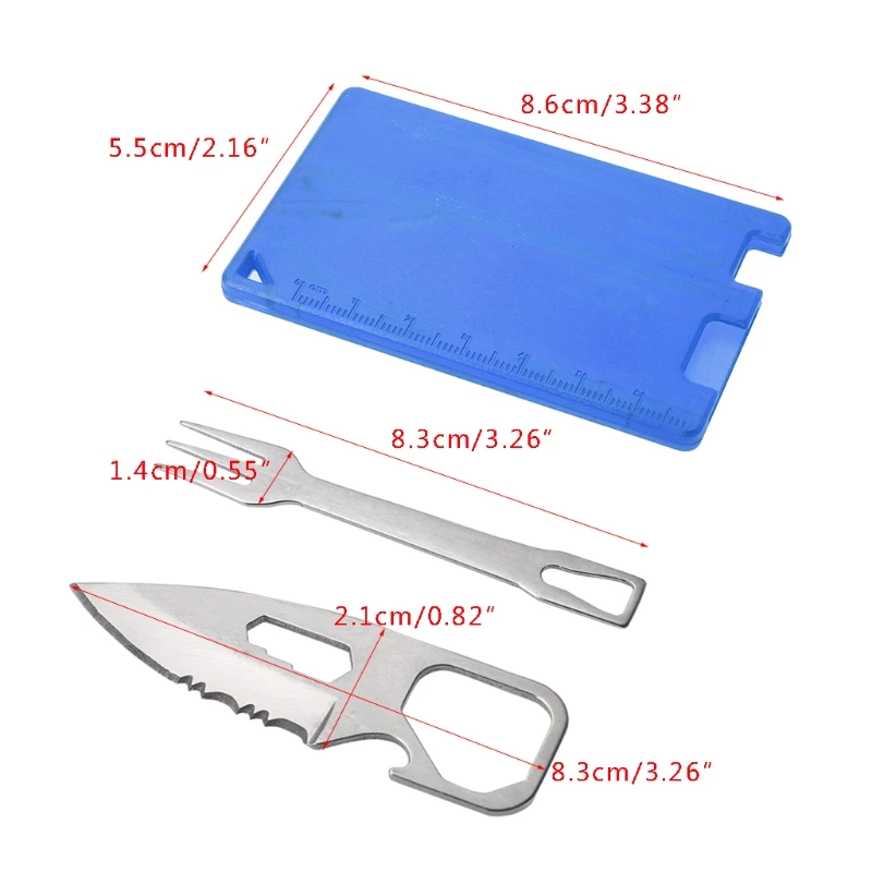 G92F Safety First Aid Outdoor Multifunction Tool Card Camping Survival Equipment Portable Barbecue Knife Fork Card Kits