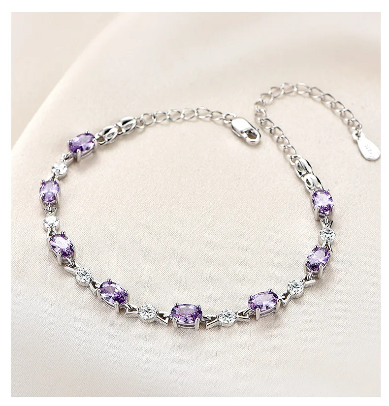 Natural Amethyst 925 Sterling Silver Bracelet For Women Adjustable Healing Clystal Jewelry Gift Valentine's Day Birthday
