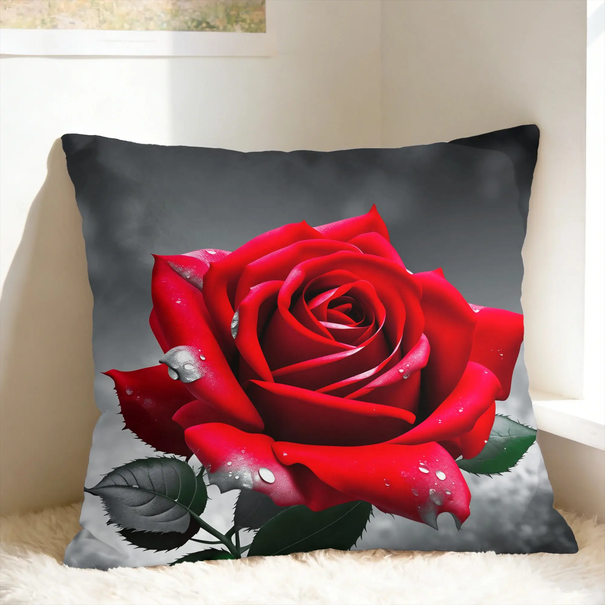 Valentine's Day Romantic Red Rose Pillowcases  Retro Trendy Pillow Case For Sofa Car Home Decor Custom Pillow Cover