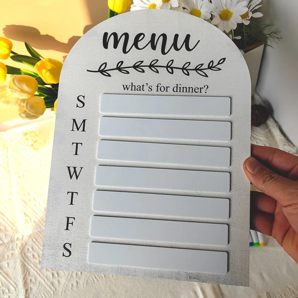 Practical Magnetic Fridge Meal Planner Wood with Pen Food Planning Board Weekly Food Menu Board Restaurant