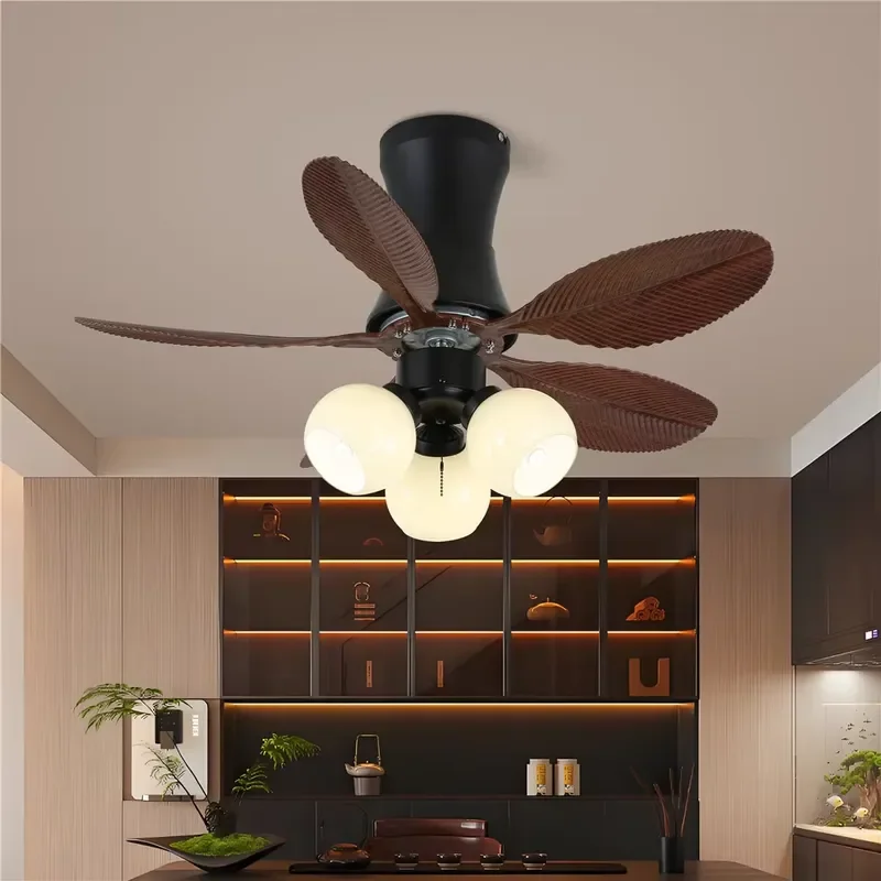 European Creative Elegant Acrylic Petal Decor 5 Heads Glass Lampshade Ceiling Fan with Light for Living Room Bedroom Villa