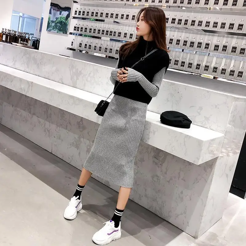 Autumn and Winter Fashion Women's Set New Korean Style Knitted Sweater Tank Top Aging Dress Elegant Women's Two Piece Set