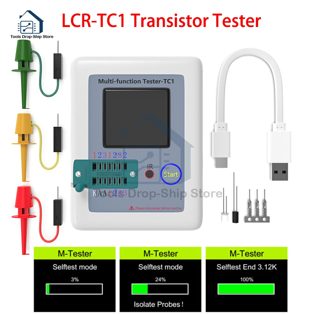 Multímetro probador de transistores de LCR-TC2 para diodo, MOS triodo/PNP/NPN, condensador de resistencia, reemplazo de Transistor, TC-T7-H de LCR-TC1