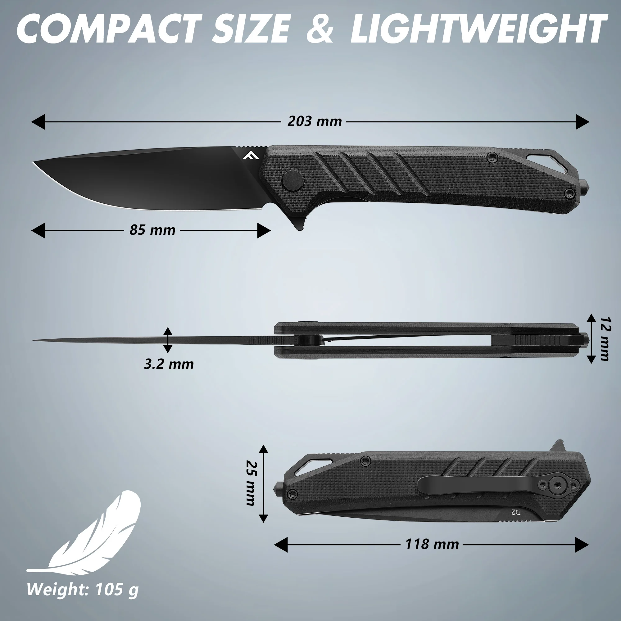FLISSA 4.5" G10 Handle Folding Knife with Window Breaker Portable Knife Survival Knives Hunting Camping Tool Cutter