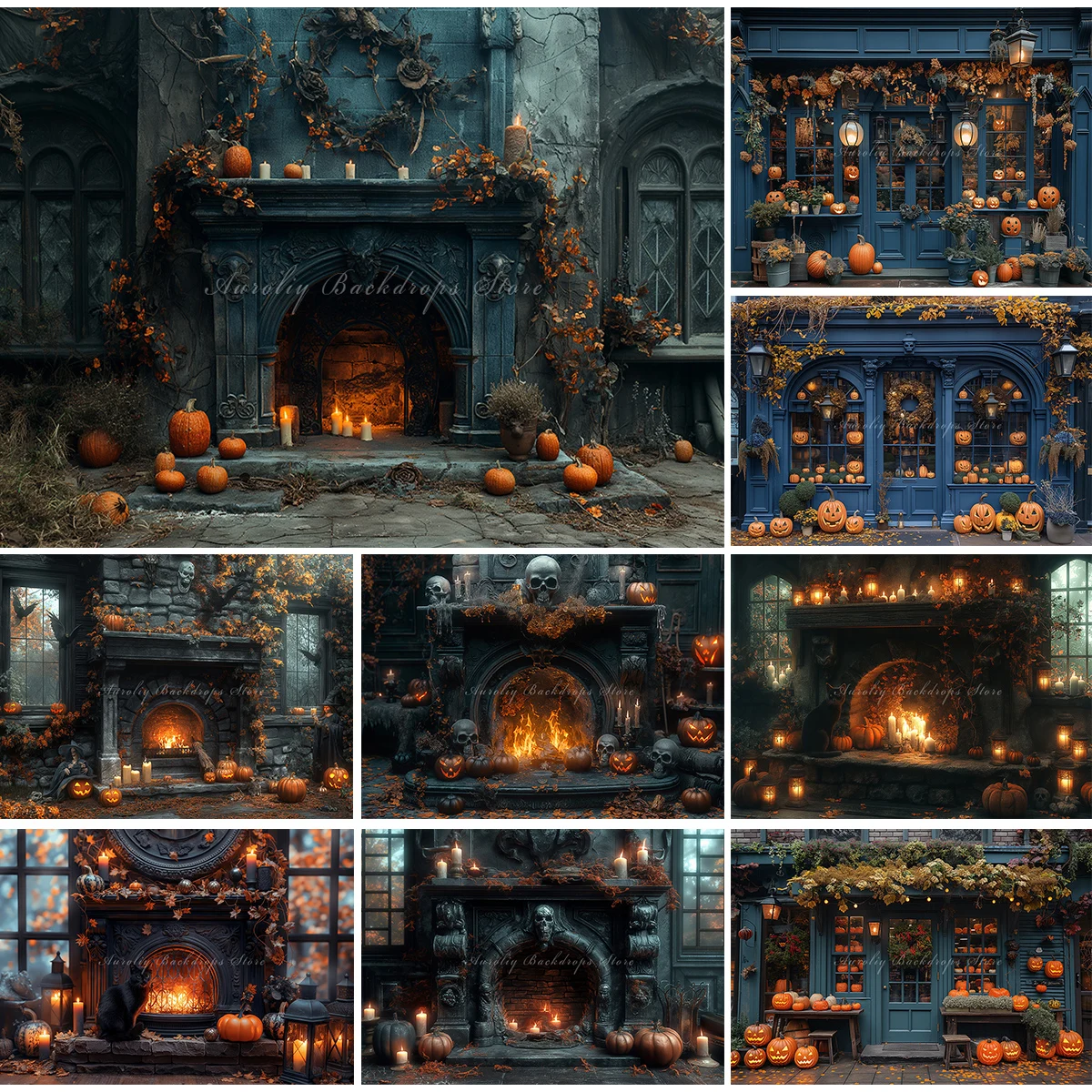 

Halloween Shop Front With Pumpkins Photography Backdrop Kids Baby Cake Smash Photocall Decors Child Adult Studio Backgrounds