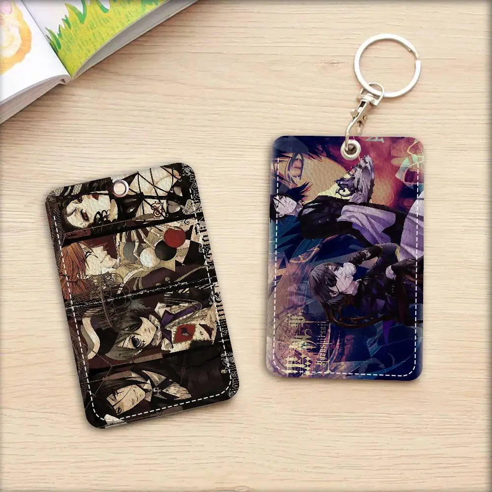 Classic Anime B-Black B-Butler Style PU Access Card Holder With Keychain - Executive Protection For Bank Card, Bus Card Case