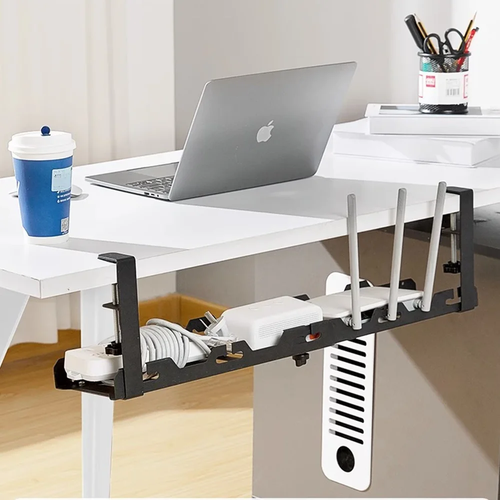 

No-Drill Under Desk Cable Management Tray Retractable 40-73cm Hidden Power Strip Organizer Space Saving Under Table Cable Holder