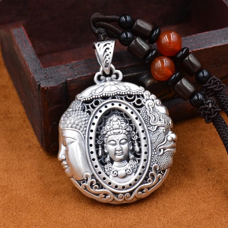 QEENKISS 925 Sterling Silver Necklace Pendant For Women Men Vintage Buddha Demon Sweater Pendant Fine Jewelry Party Gift PT604