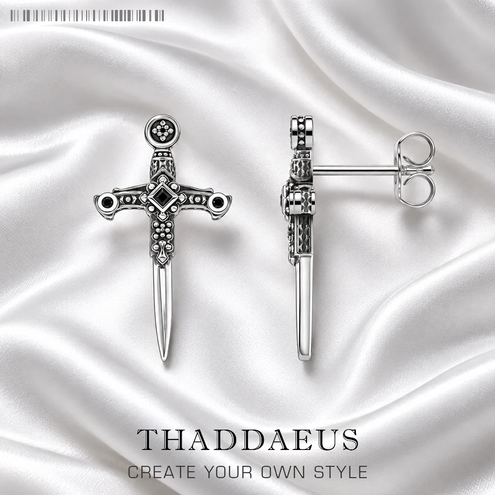 Ear Studs Swords Europe Style Vintage Fantasy Fine Jewelry For Women Men Summer Mystical Effect Gift 925 Sterling Silver