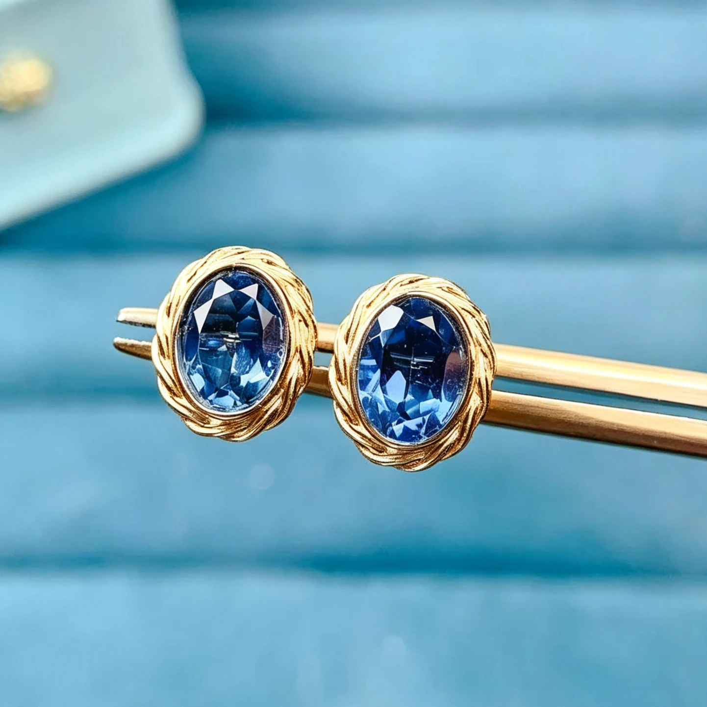 925 Silver Natural  Topaz Earrings with Certificate 6x8mm Genuine London Blue Topaz Jewelry Twisted Rope Frame Silver Earrings