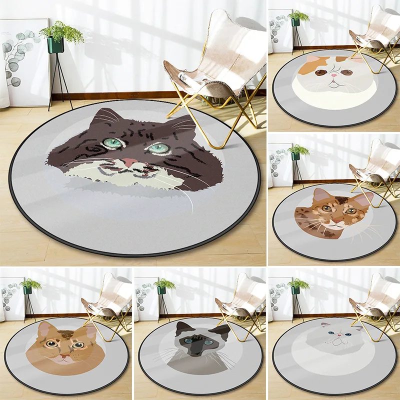 

Cartoon Printing Carpet Cat Tide Floor Mat Pet Mat Living Room Office Chair Round Floor Mat Room Decoration Teenager Area Rug