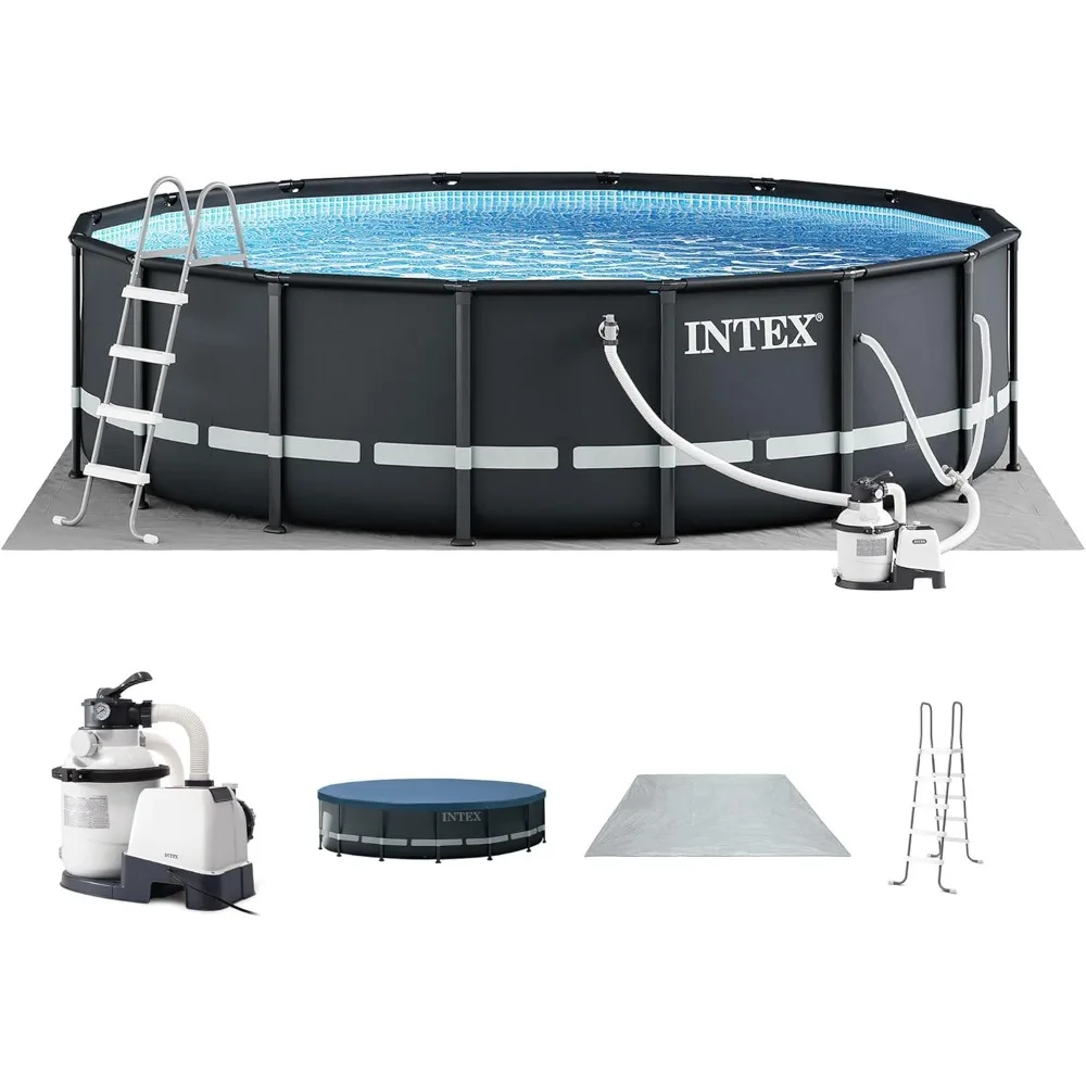 26325EH Ultra XTR Deluxe Set de Piscina Elevada, 16 pies x 48 pulgadas, Bomba de Filtro de Arena de 1500 GPH, Estructura de Acero Resistente a la Corrosión